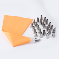 26 pièces accessoires de cuisine en silicone glaçage crème poche à pâtisserie + 24 buses en acier inoxydable ensemble d'embouts de décoration de gâteaux à faire soi-même
