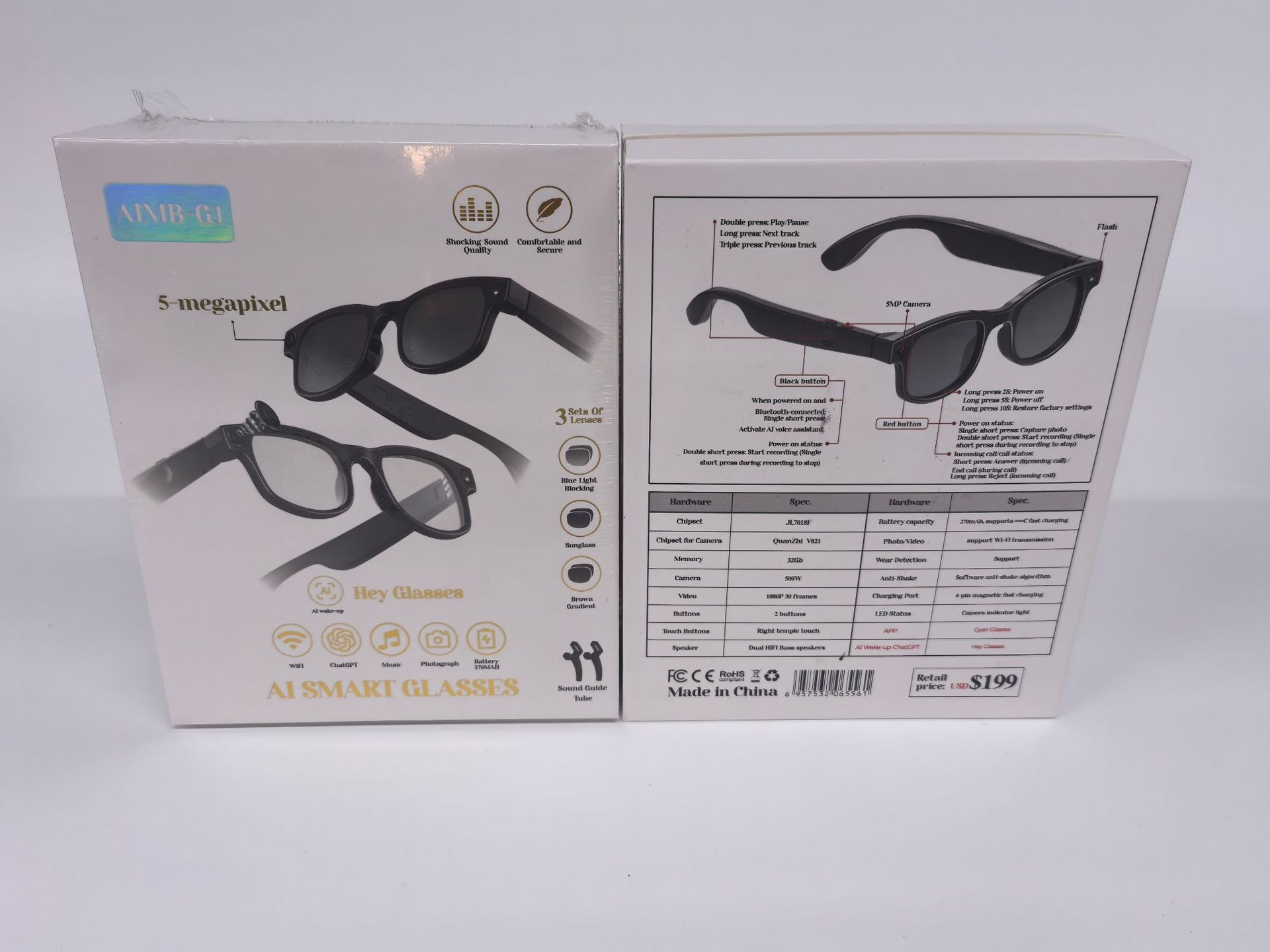 Lunettes intelligentes anti-tremblement avec caméra IA G1