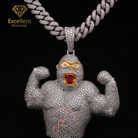 Colgante de Gorila 3D Personalizado con Incrustaciones de Moissanita en Plata de Ley 925, Estilo Hip Hop para Hombre, para Streetwear, Fiestas, Música Rap y Videos