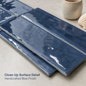 Azulejo Cerámico Brillante Azul Perla Hecho a Mano de 65x200mm para Decoración de Paredes en Cafeterías, Tiendas de Té con Leche, Restaurantes y Cafés - Product Image 4
