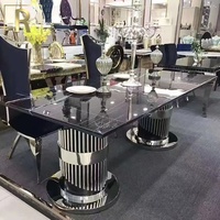 Table à manger rectangulaire en marbre blanc, haute qualité, design de luxe, base en acier inoxydable, villa salon 8/10 places