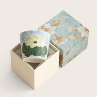 Tasse à café en céramique artisanale en argile naturelle, motif lotus vert sous glaçure, exquise pour couple et femme, tasse de maître du thé