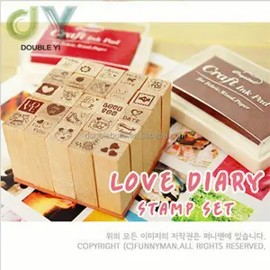 定制韩式卡通日记方形邮票套装，25 pcs木印套装，带木盒