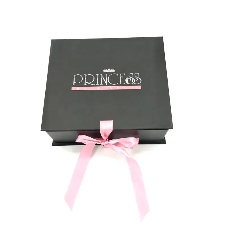 Custom Logo Printing Wholesale Black Cardboard Foldable Hair Extensions Rigid Luxury Gift Paper Box