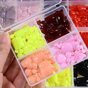 96 pièces/boîte <span class=keywords><strong>couleur</strong></span> unie brillant court couverture complète presse sur les ongles des orteils rose Fluorescent vert carré quatre grilles français <span class=keywords><strong>pied</strong></span> Nail Art - Product Image 3