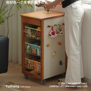 Retro Style Solid Wood Trolley <b>Kitchen</b> Storage Rack Mobile Tea <b>Cabinet</b> <b>Sideboard</b> Portable Adult Use - Product Image 4