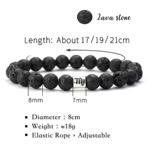 Pulsera de los 12 Signos del Zodiaco para Hombre <span class=keywords><strong>y</strong></span> Mujer, Piedra Volcánica Energética, Cuentas de Roca Fundida, Difusor de Aceites Esenciales, Regalo Conmemorativo para Festivales - Product Image 2