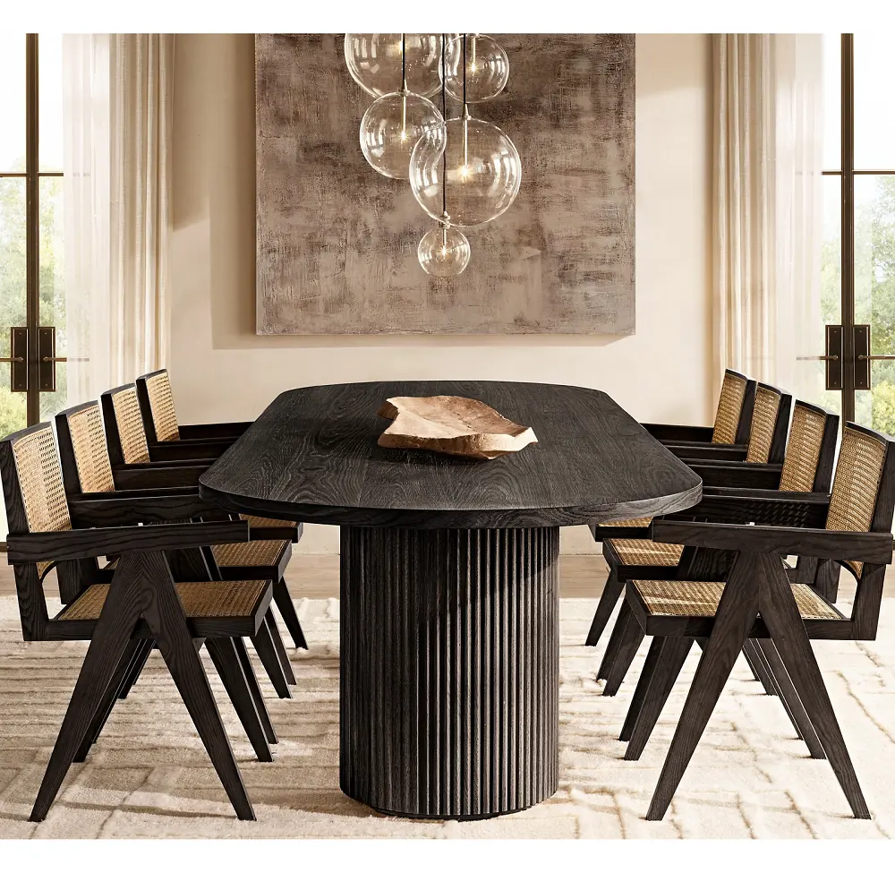 Luxury Custom Table Dinning Room Furniture White Solid Oak Wooden Dining Tables Set