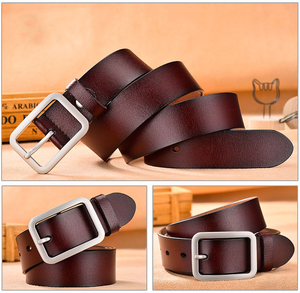 <span class=keywords><strong>Ceinture</strong></span> en cuir véritable pour hommes, unisexe, design simple et confortable, avec boucle à griffes en alliage, tenue décontractée pour jeunes - Product Image 5