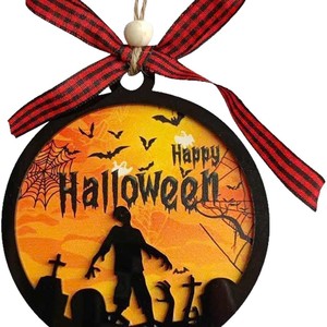 Adorno de Madera para Halloween, Redondo de 9 cm, Decoración Acrílica 3D, Decoración para Fiestas en Interiores - Product Image 2