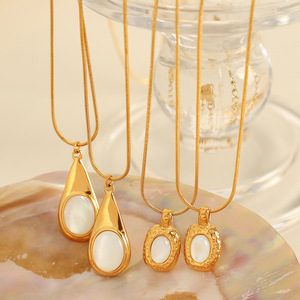 Water Drop Pearl Pendant Necklace Gold Plated <b>Titanium</b> Steel For Women Everyday Wear Solitaire Pendants Bezel Setting - Product Image 1