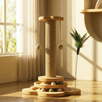 Griffoir interactif pour chat avec corde en sisal verticale et jouet de piste en bois pour centre d'activités intérieur pour chatons