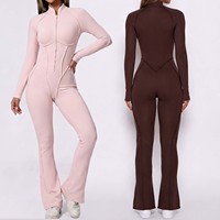 YIYI Combinaison moulante pour femme, demi-zip, col montant, manches longues, jambes longues, avec coutures de contour, sexy