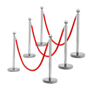 Barriere in Corda di Velluto Rosso Cromato VIP per Code, Pali in Acciaio con Punta a Sfera Argento, Pali per Controllo Folla, Barriere per il Traffico - Product Image 1