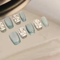 Ongles artificiels de haute qualité ; Style Princesse, bleu grisâtre effet œil de chat, diamant scintillant ; Réutilisables, vente en gros d'usine.