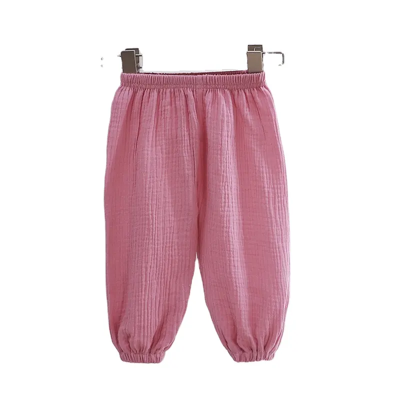 Calças para bebês de verão, calças de gaze de algodão para bebês, blusas compridas de algodão para esportes e cores de doce, calças casuais