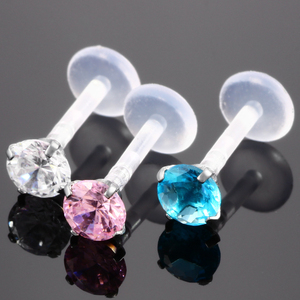 Anneaux de piercing labret en PTFE Bioplast pour lèvres et cartilage, avec zircon cubique, bijoux de corps - Product Image 3