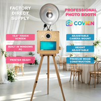 Mesin Photo Booth Pernikahan Kayu Layar Sentuh 15,6 Inci Kompatibel Printer DSLR, Sewa Booth Acara Pesta Retro