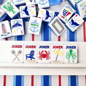 Coastal <b>Mahjong</b> Tiles Nautical Theme <b>Mahjong</b> <b>Set</b> White Blue Game Pieces for Travel Party Family Play - Product Image 1