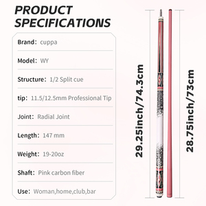 <span class=keywords><strong>Taco</strong></span> de billar CUPPA Premium de fibra de carbono y arce de 58 pulgadas, rosa, con eje ligero de baja deflexión, agarre de cuero y punta de 12.5mm para <span class=keywords><strong>mujer</strong></span> - Product Image 2