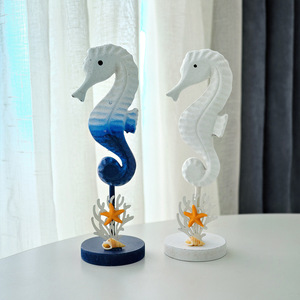 Adornos decorativos de caballito de mar con estrella de mar y coral, decoración del hogar hecha a mano de madera para sala de estar, dormitorio, estilo mediterráneo - Product Image 3