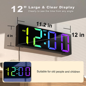 Reloj de pared con pantalla LED Digital inteligente de 12 pulgadas, temporizador, Control remoto, 2 alarmas, 8 colores RGB, temperatura automática de ahorro de luz diurna - Product Image 2