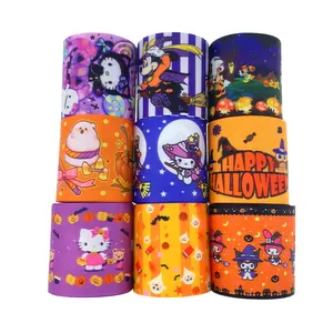 Laços de cabelo de desenho animado halloween, 50 jardas 75mm de largura, estampados, fita de gorgorão, fornecedores de fitas, para presente, envoltório, decoração, imperdível