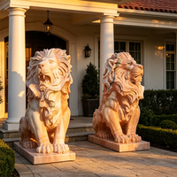 Sculpture de lion en marbre rouge coucher de soleil, moderne, écologique et décorative pour jardin