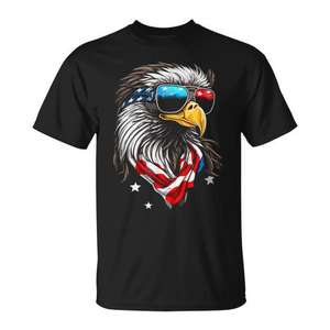 T-shirt unisex per adulti a maniche corte con stampa digitale Bald Eagle Mullet American Flag 4th of July - Product Image 1