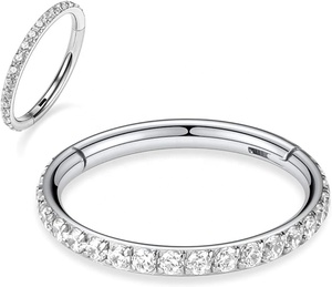 ASTM <span class=keywords><strong>F</strong></span>-136 G23 titan zirconia Studded bản lề phân khúc daith Clicker nhẫn với CNC Set CZ paved mũi Bông tai - Product Image 5