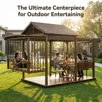 Gazebo durable avec toit de villa, design rustique en acier traditionnel, résistant à la corrosion, écologique, disponible en OEM