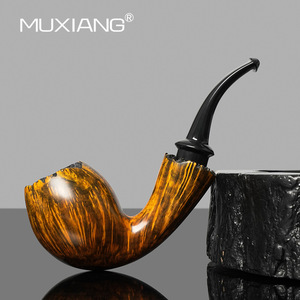Muxiang Tobacco Pipe Bent Type Solid Wood Briar With Double Layered Bark For Men - Product Image 2