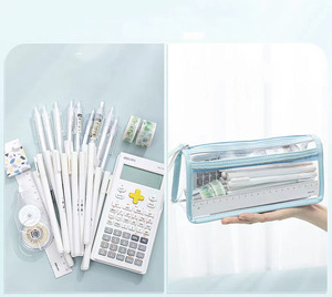 กระเป๋าปากกาพีวีซีใสสองชั้นความจุขนาดใหญ่ดีไซน์เรียบง่ายแบบญี่ปุ่นพร้อมรูปลักษณ์สูงการสอบพิเศษ - Product Image 5