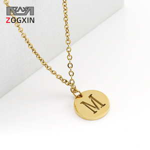 Zogxin Letter Pendant Necklace 18K Gold Plated Stainless Steel <b>Chain</b> <b>Initial</b> M Charm For Women Gift Jewelry - Product Image 1