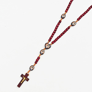 Komi Wine-Red hạt gỗ St. charbel tay kinh Mân Côi Vòng cổ tay dệt chuỗi chéo tôn giáo đồ trang sức - Product Image 2