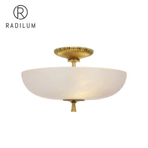 Plafonnier moderne de luxe pour hôtel, projet de villa, hall d'entrée, en albâtre naturel et laiton, LED, certifié UL CE SAA, modèle <span class=keywords><strong>Pascal</strong></span> Bowl semi-encastré - Product Image 1