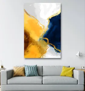 Lienzo de lámina de oro abstracto, impresiones en lienzo de color dorado azul para sala de estar