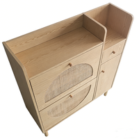 Meuble à chaussures moderne en rotin tressé avec 1 tiroir et 1 porte, double tiroir rabattable, pour l'entrée de la maison, le couloir, meuble de rangement en bois