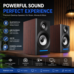 Haut-parleurs Mini Hifi Audiophiles Personnalisés OEM d'Usine 20W Cabinet en Bois Bleu Tooh 2.0 Haut-parleur Actif AC Étagère - Product Image 1