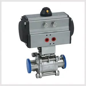 Stainless Steel SS304 SS316L Horizontal pneumatic head 3 Pieces Clamp Ball Valves with Mounting Pad