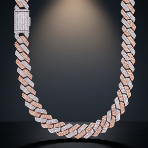Collares Elegantes de Boda para Mujer, de Plata 925 con Baño de Oro Rosa, con Moissanita de Corte Brillante y Cadena de Eslabones Cubanos, Bicolor, Estilo Vintage - Product Image 3