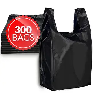 बाथरूम के लिए हैंडल के साथ एचडीपीई ब्लैक प्लास्टिक किचन टी-शर्ट ट्रैश बैग