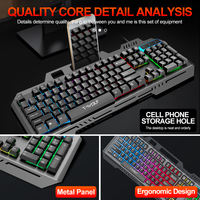 Ensemble clavier et souris T-W0LF TF600 avec panneau métallique éclairé, clavier de jeu 104 touches, souris de jeu, clavier à sensation mécanique, combos de clavier