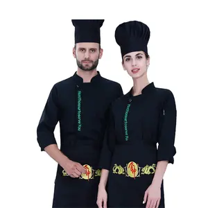 Dernière conception en gros OEM Restaurant hôtel personnel vêtements noir Chef manteau cuisine uniforme