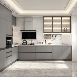 Luxury European Modular <b>Kitchen</b> Cabinets Furniture Set Custom Island Acrylic Marble Walk-in <b>Pantry</b> Glass Display Storage - Product Image 5