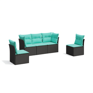 Conjunto de Sofá Modular de Jardín de Ratán Negro, 5 Piezas, con Cojines, Muebles de Patio para Exteriores, Estilo Contemporáneo - Product Image 1