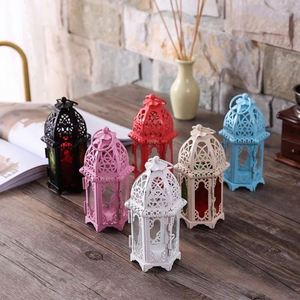 Lanterne à vent en verre marocain et métal, style européen transfrontalier, créative, pour bougie d'aromathérapie, en fer, ornement décoratif - Product Image 1