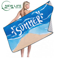 Serviette de plage en microfibre à impression double face, motif vagues d'été, grande, légère, portable, pour la natation et la piscine