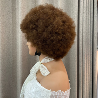 Perruque Courte Afro Personnalisée en Gros, Cheveux Humains Remy Bouclés Bruts 12A, Perruques en Dentelle 5x5, Couleur Marron, Perruque Super Double Drawn