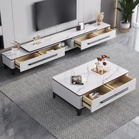 Meuble TV Rétractable Moderne et Simple en Bois Massif, Table Basse Luxe Discret en Ardoise, Ensemble pour Petit Appartement Salon